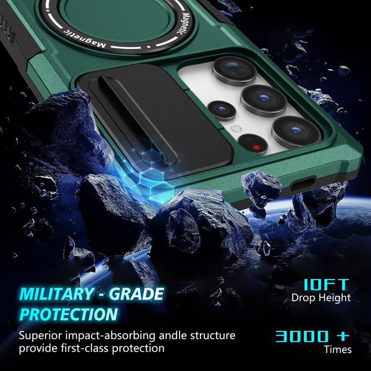 For Samsung Galaxy S24 Ultra 5G Sliding Camshield MagSafe Holder TPU Hybrid PC Phone Case