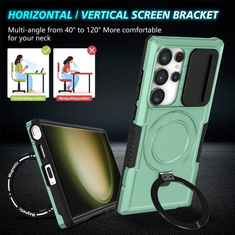 For Samsung Galaxy S24 Ultra 5G Sliding Camshield MagSafe Holder TPU Hybrid PC Phone Case