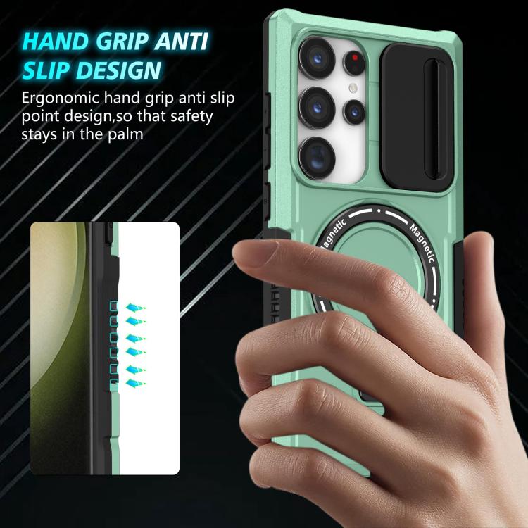 For Samsung Galaxy S24 Ultra 5G Sliding Camshield MagSafe Holder TPU Hybrid PC Phone Case