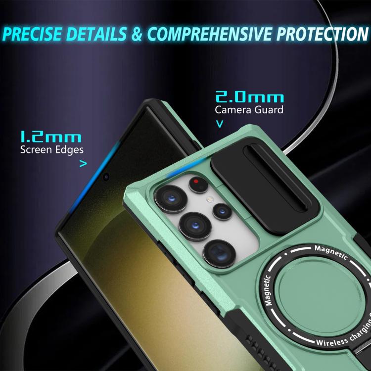 For Samsung Galaxy S24 Ultra 5G Sliding Camshield MagSafe Holder TPU Hybrid PC Phone Case