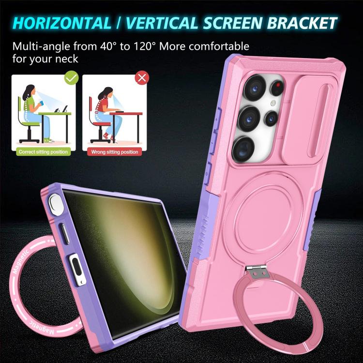 For Samsung Galaxy S24 Ultra 5G Sliding Camshield MagSafe Holder TPU Hybrid PC Phone Case
