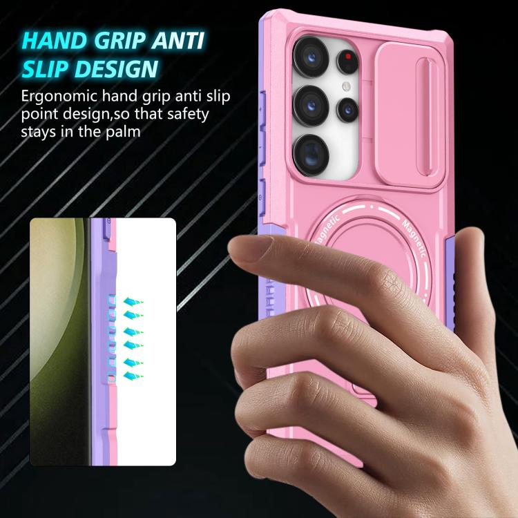For Samsung Galaxy S24 Ultra 5G Sliding Camshield MagSafe Holder TPU Hybrid PC Phone Case