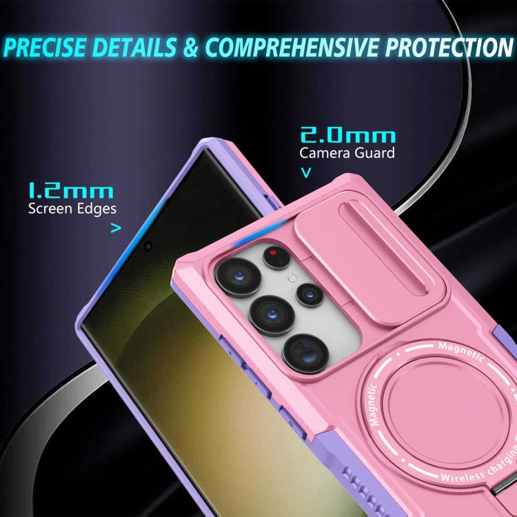 For Samsung Galaxy S24 Ultra 5G Sliding Camshield MagSafe Holder TPU Hybrid PC Phone Case