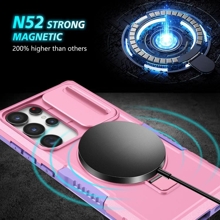 For Samsung Galaxy S24 Ultra 5G Sliding Camshield MagSafe Holder TPU Hybrid PC Phone Case