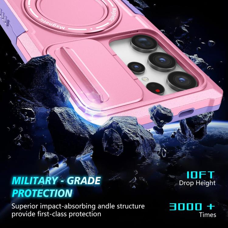 For Samsung Galaxy S24 Ultra 5G Sliding Camshield MagSafe Holder TPU Hybrid PC Phone Case