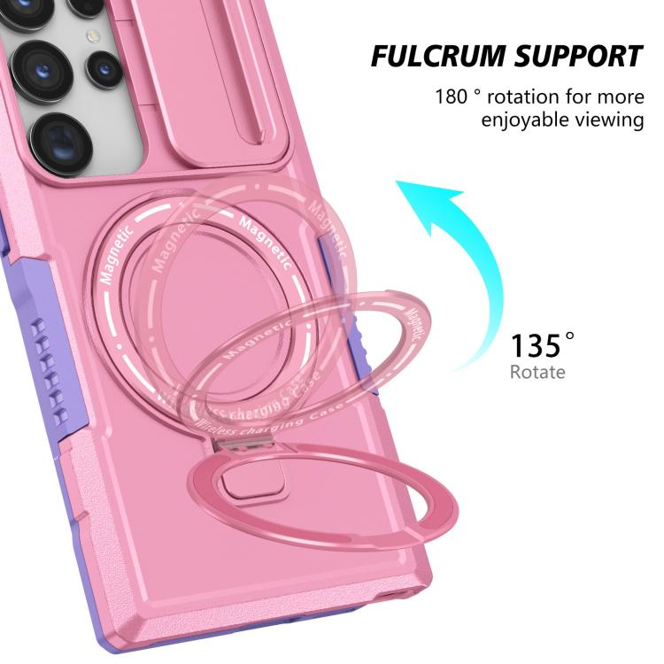 For Samsung Galaxy S24 Ultra 5G Sliding Camshield MagSafe Holder TPU Hybrid PC Phone Case