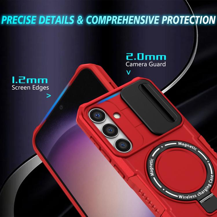 For Samsung Galaxy S24 FE 5G Sliding Camshield MagSafe Holder TPU Hybrid PC Phone Case