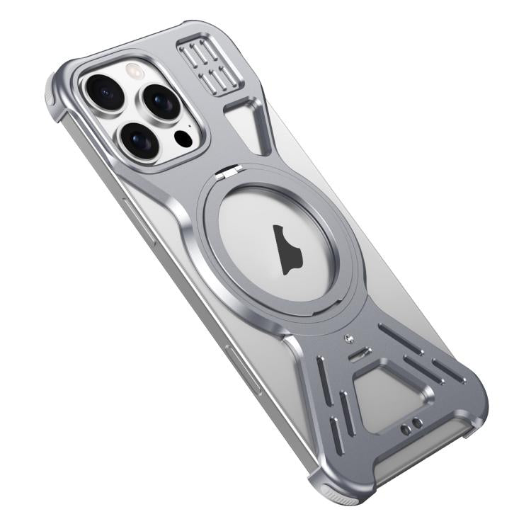 For iPhone 16 Pro Max Armor 360 Holder Frameless Alloy MagSafe Phone Case