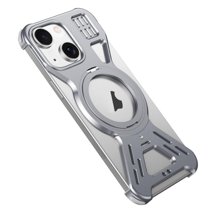 For iPhone 15 Armor 360 Holder Frameless Alloy MagSafe Phone Case