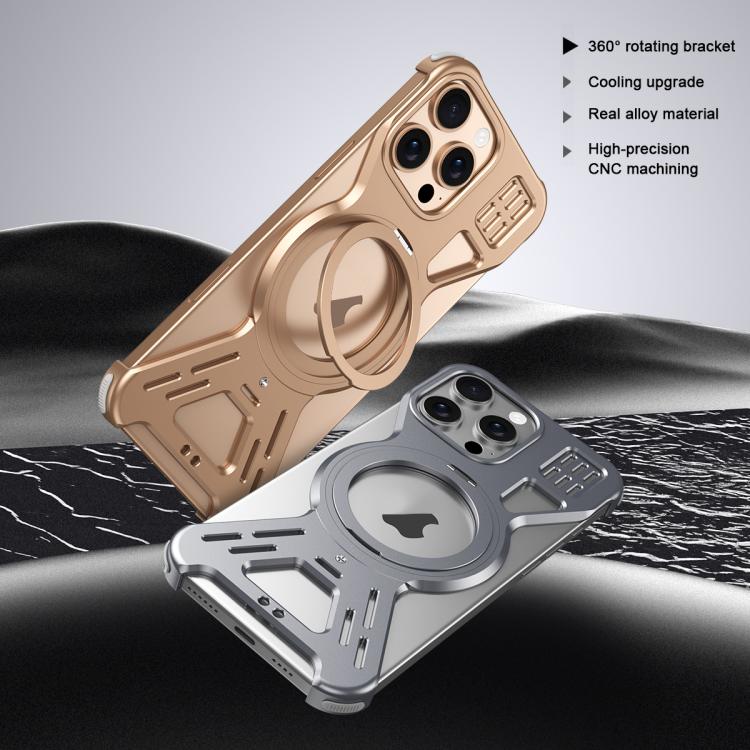 For iPhone 16 Armor 360 Holder Frameless Alloy MagSafe Phone Case