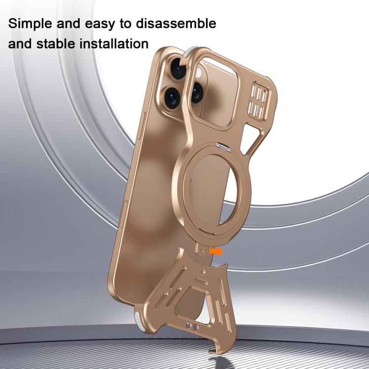 For iPhone 15 Pro Armor 360 Holder Frameless Alloy MagSafe Phone Case