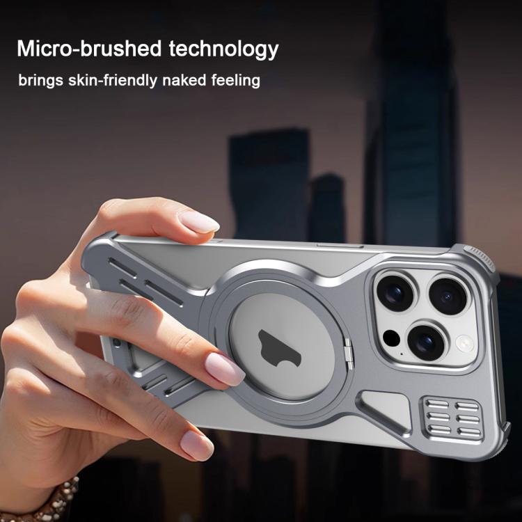 For iPhone 16 Armor 360 Holder Frameless Alloy MagSafe Phone Case