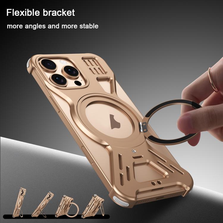 For iPhone 15 Pro Armor 360 Holder Frameless Alloy MagSafe Phone Case