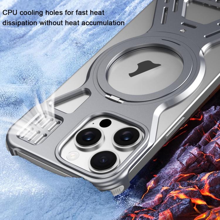 For iPhone 15 Pro Armor 360 Holder Frameless Alloy MagSafe Phone Case