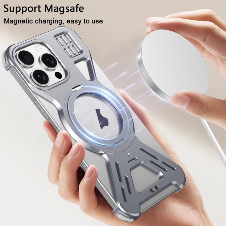For iPhone 15 Pro Armor 360 Holder Frameless Alloy MagSafe Phone Case