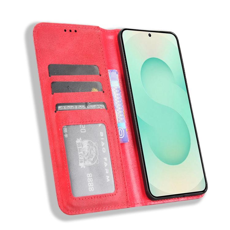 For Samsung Galaxy S25 Edge 5G Magnetic Buckle Retro Texture Leather Phone Case