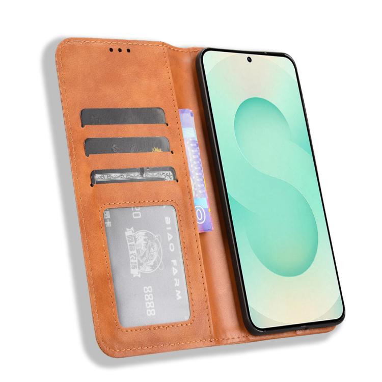For Samsung Galaxy S25 Edge 5G Magnetic Buckle Retro Texture Leather Phone Case