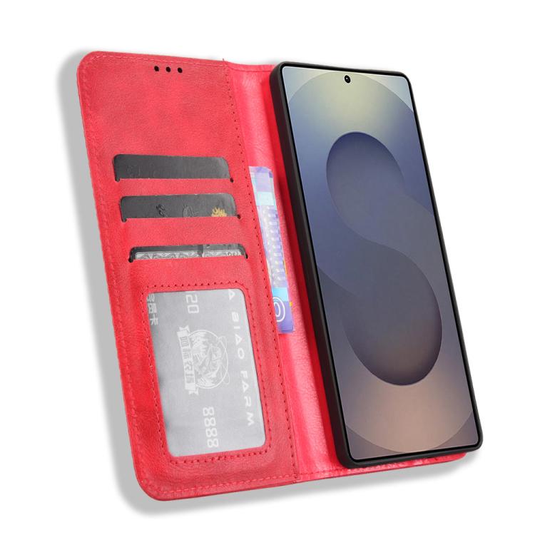For Samsung Galaxy S25 Ultra 5G Magnetic Buckle Retro Texture Leather Phone Case