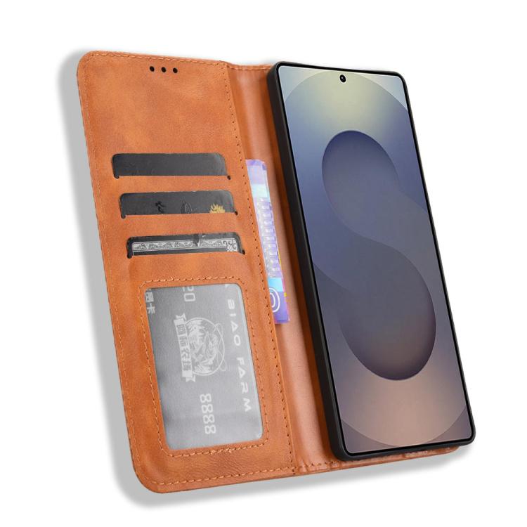 For Samsung Galaxy S25 Ultra 5G Magnetic Buckle Retro Texture Leather Phone Case
