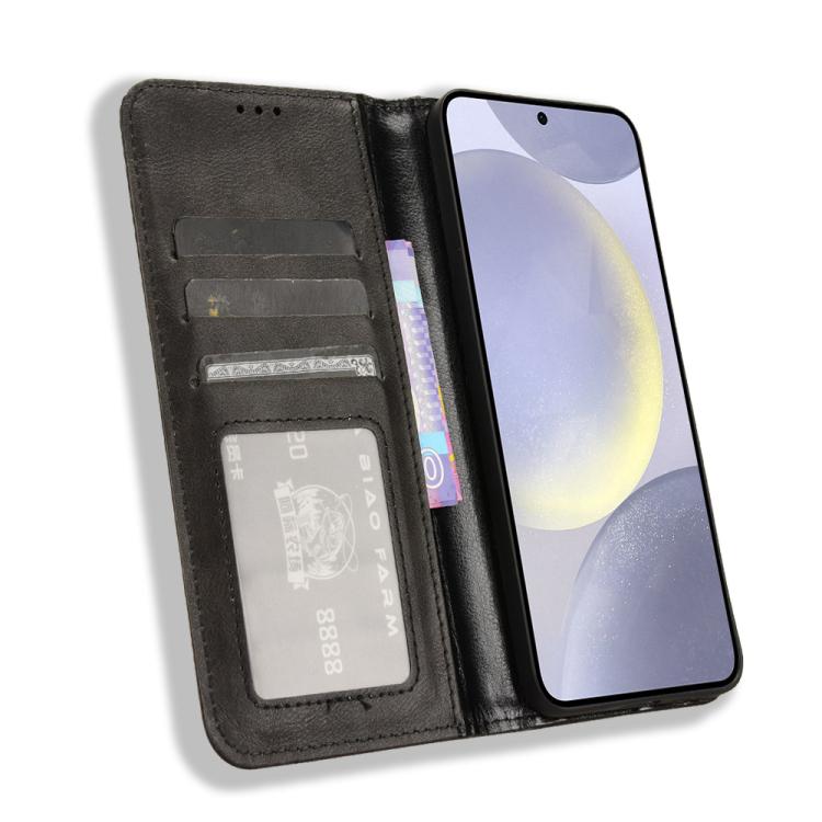 For Samsung Galaxy S25 5G Magnetic Buckle Retro Texture Leather Phone Case