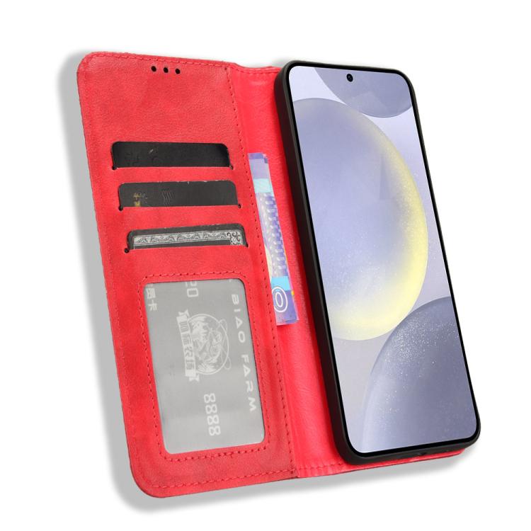 For Samsung Galaxy S25 5G Magnetic Buckle Retro Texture Leather Phone Case
