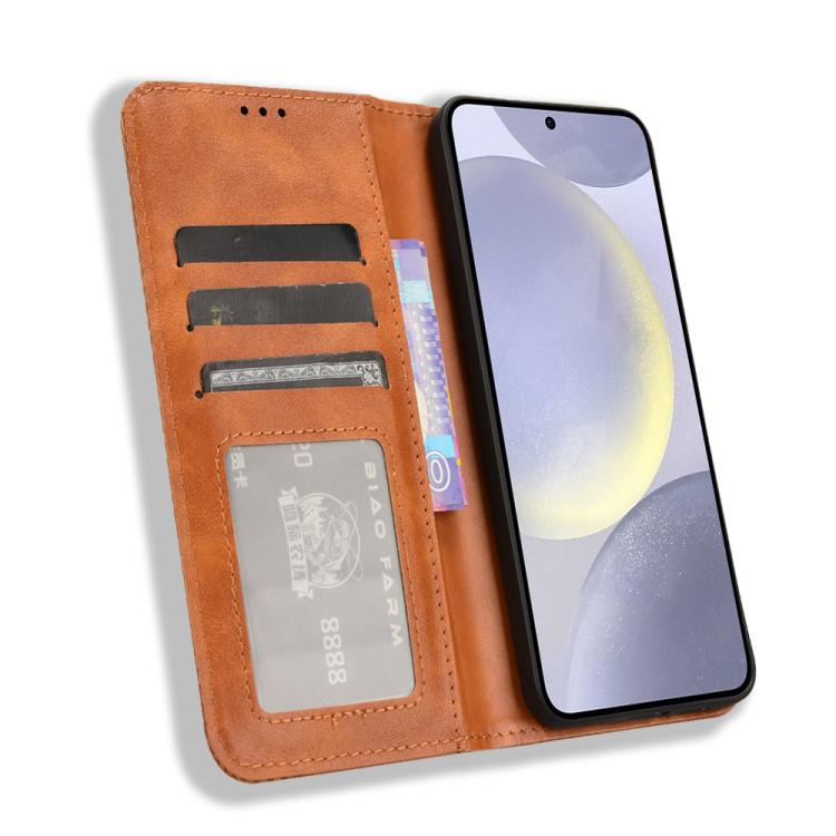 For Samsung Galaxy S25 5G Magnetic Buckle Retro Texture Leather Phone Case