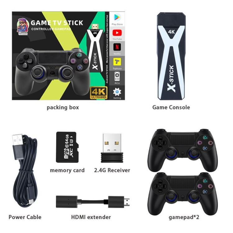 M10 4K Ultra HD Game TV Stick with Dual Gamepads 2.4G Receiver, Style:64GB Basic - Black