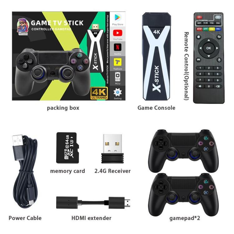 M10 4K Ultra HD Game TV Stick with Dual Gamepads 2.4G Receiver, Style:128GB + Remote Control - Black