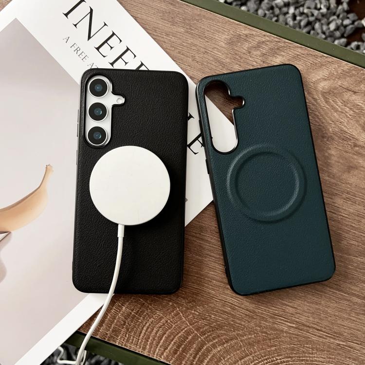 For Samsung Galaxy S25 5G Magsafe Magnetic Plain Leather Phone Case