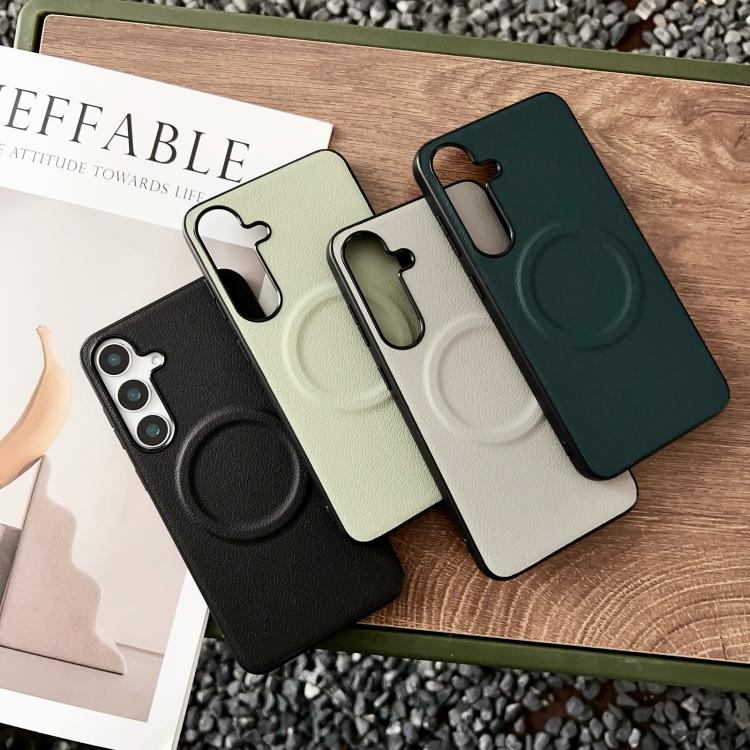 For Samsung Galaxy S25+ 5G Magsafe Magnetic Plain Leather Phone Case