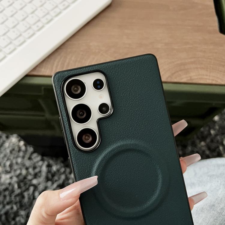 For Samsung Galaxy S25 Ultra 5G Magsafe Magnetic Plain Leather Phone Case