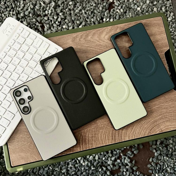 For Samsung Galaxy S25 Ultra 5G Magsafe Magnetic Plain Leather Phone Case