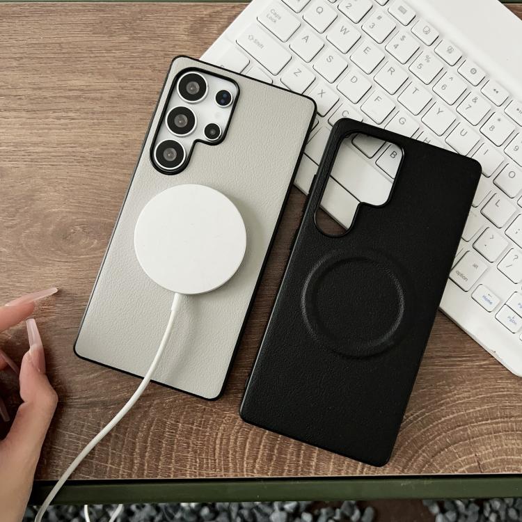For Samsung Galaxy S25 Ultra 5G Magsafe Magnetic Plain Leather Phone Case