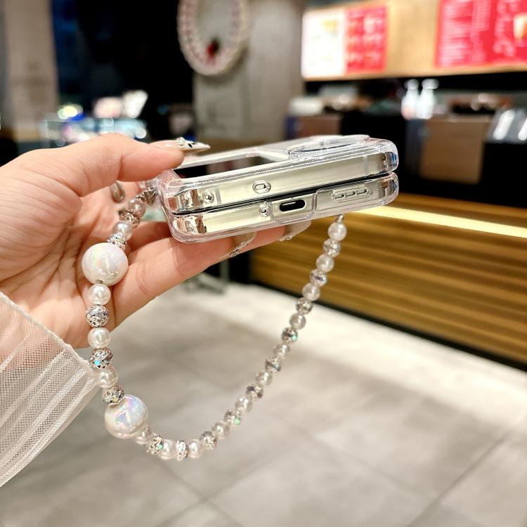 For OPPO Find N3 Flip Three Parts Pearlescent Shell Texture Phone Case with Bracelet