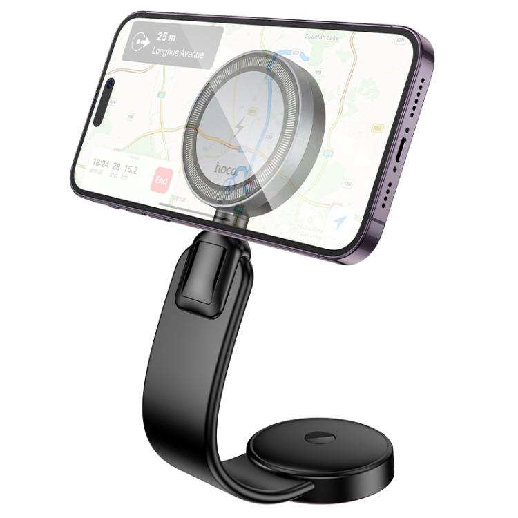 hoco HW29 Totem Car Center Console Ring Magnetic Wireless Fast Charging Phone Holder - Black Grey