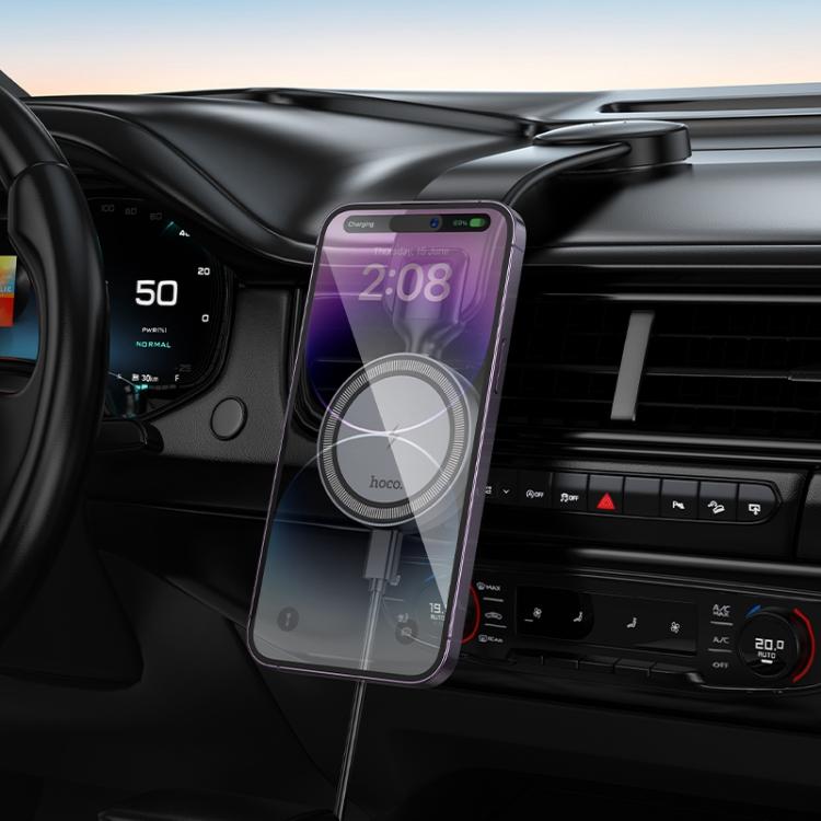 hoco HW29 Totem Car Center Console Ring Magnetic Wireless Fast Charging Phone Holder - Black Grey