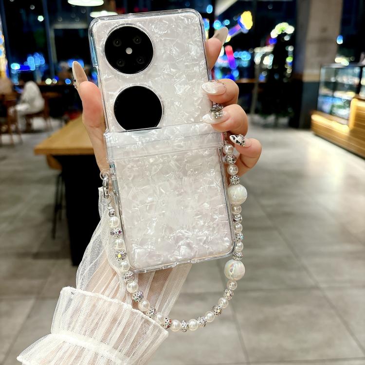 For Huawei Pocket 2 Three Parts Pearlescent Shell Texture Phone Case with Bracelet