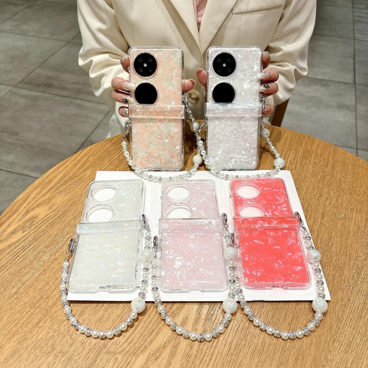 For Huawei Pocket 2 Three Parts Pearlescent Shell Texture Phone Case with Bracelet
