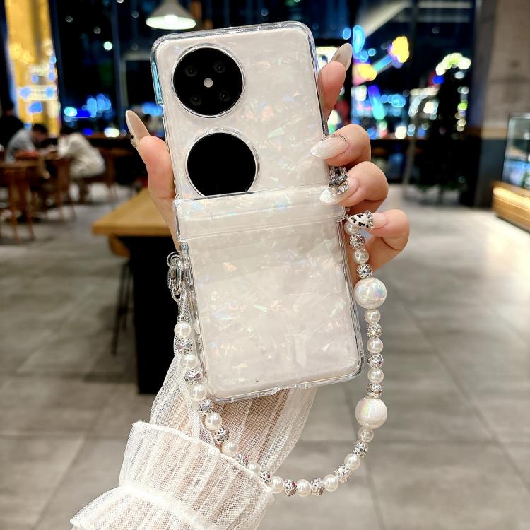 For Huawei Pocket 2 Three Parts Pearlescent Shell Texture Phone Case with Bracelet