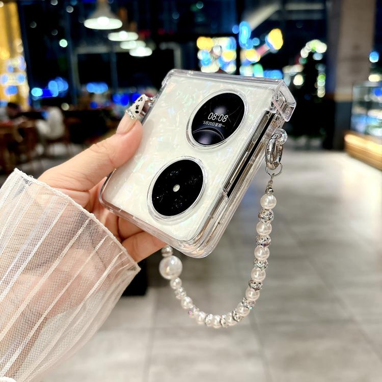 For Huawei Pocket 2 Three Parts Pearlescent Shell Texture Phone Case with Bracelet