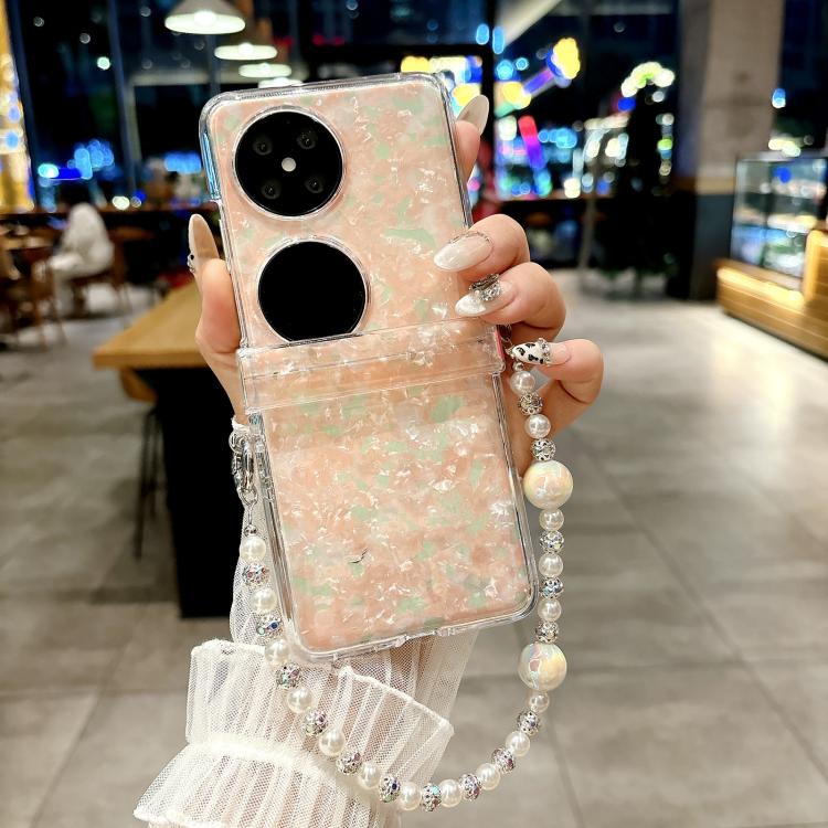 For Huawei Pocket 2 Three Parts Pearlescent Shell Texture Phone Case with Bracelet