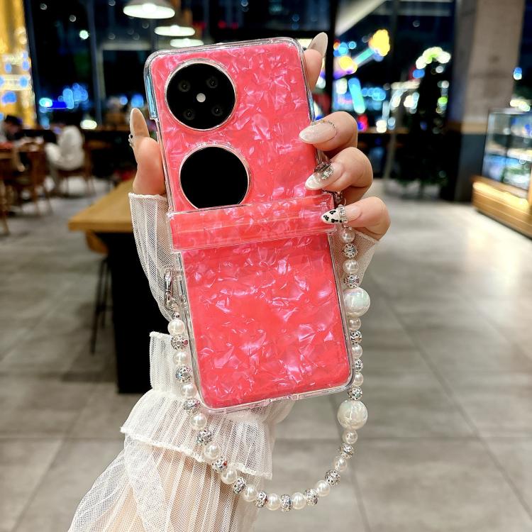 For Huawei P50 Pocket Three Parts Pearlescent Shell Texture Phone Case with Bracelet