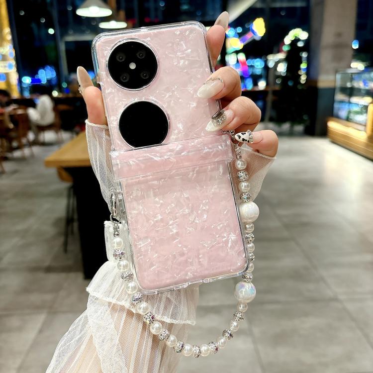 For Huawei P50 Pocket Three Parts Pearlescent Shell Texture Phone Case with Bracelet