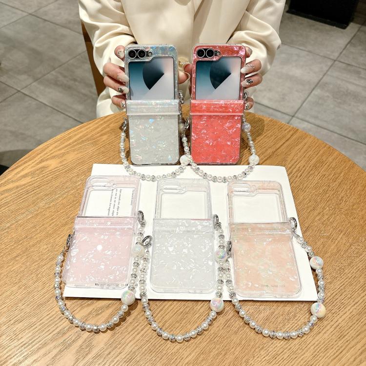 For Samsung Galaxy Z Flip6 / Flip7 FE Three Parts Pearlescent Shell Texture Phone Case with Bracelet