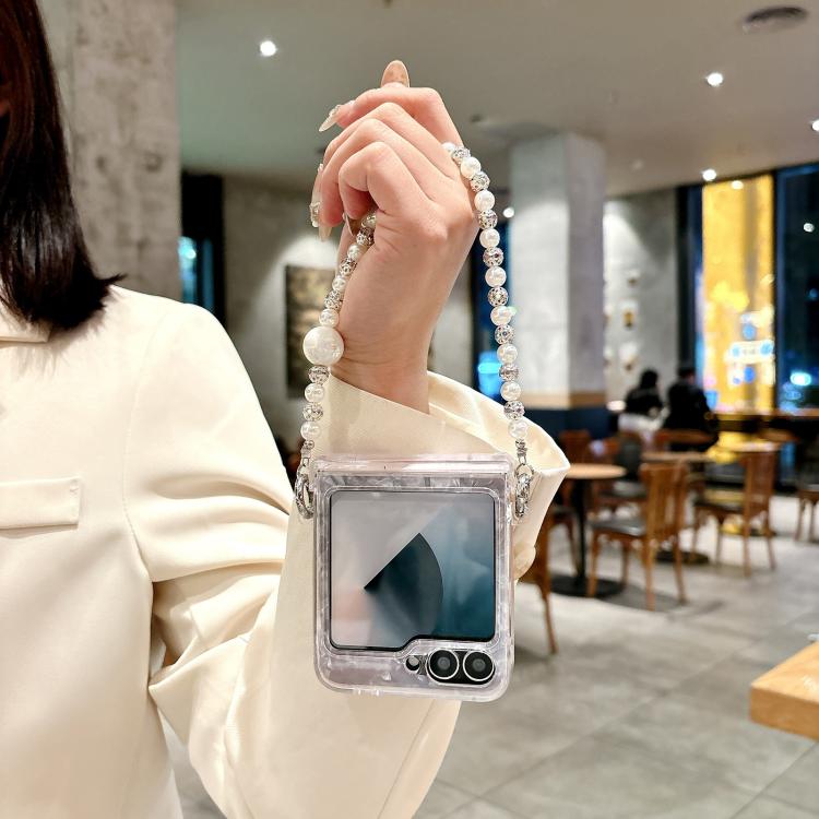For Samsung Galaxy Z Flip6 / Flip7 FE Three Parts Pearlescent Shell Texture Phone Case with Bracelet