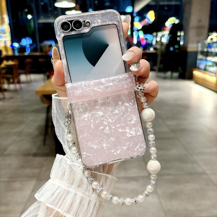For Samsung Galaxy Z Flip6 / Flip7 FE Three Parts Pearlescent Shell Texture Phone Case with Bracelet