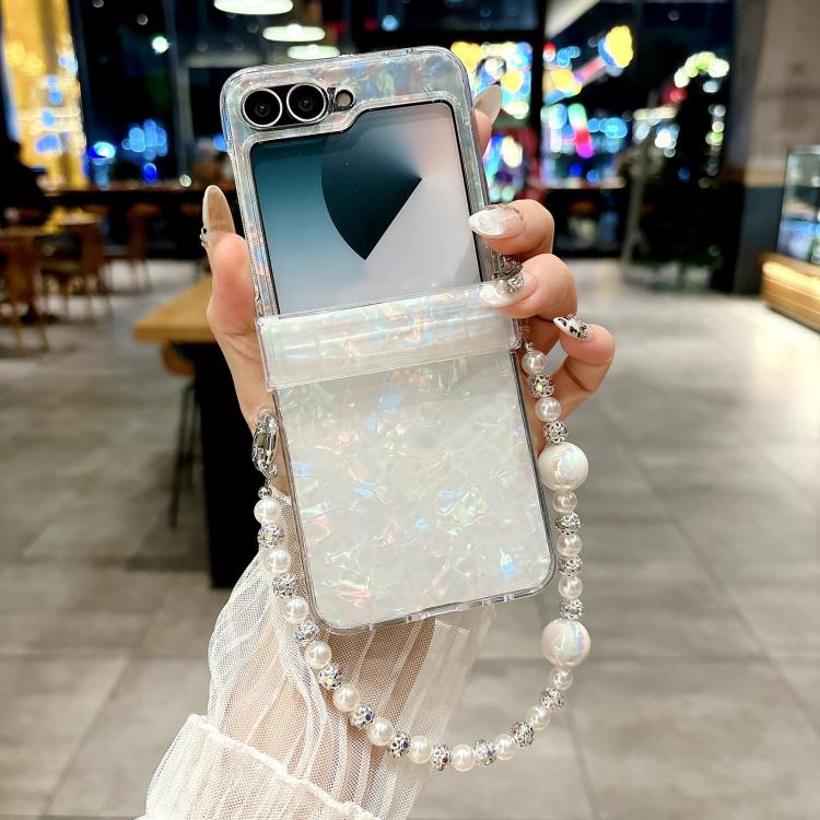 For Samsung Galaxy Z Flip6 / Flip7 FE Three Parts Pearlescent Shell Texture Phone Case with Bracelet