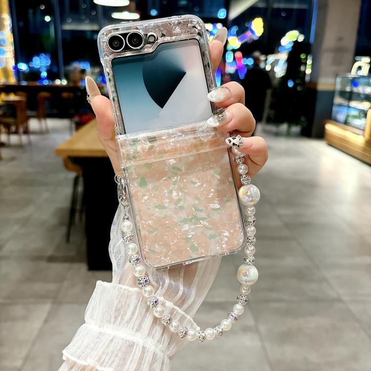 For Samsung Galaxy Z Flip6 / Flip7 FE Three Parts Pearlescent Shell Texture Phone Case with Bracelet