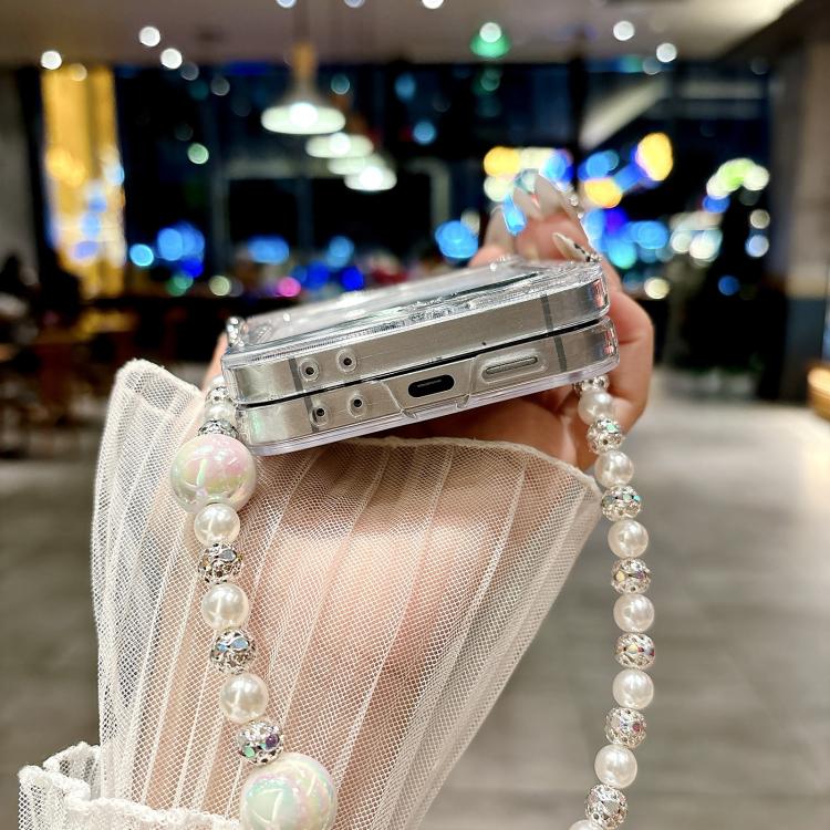 For Samsung Galaxy Z Flip5 Three Parts Pearlescent Shell Texture Phone Case with Bracelet