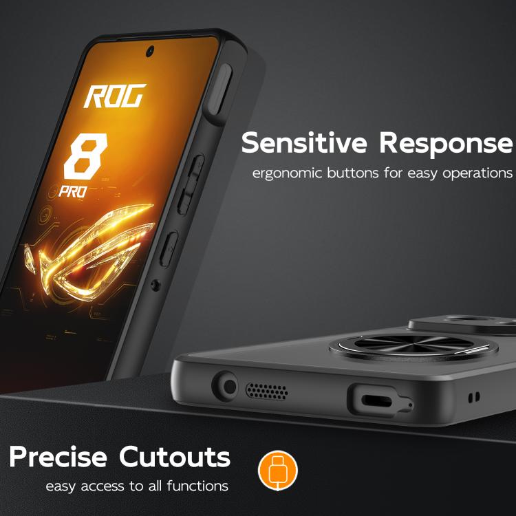 For Asus ROG Phone 8 Rotating Ring Holder TPU Hybrid PC Phone Case - Matte Black